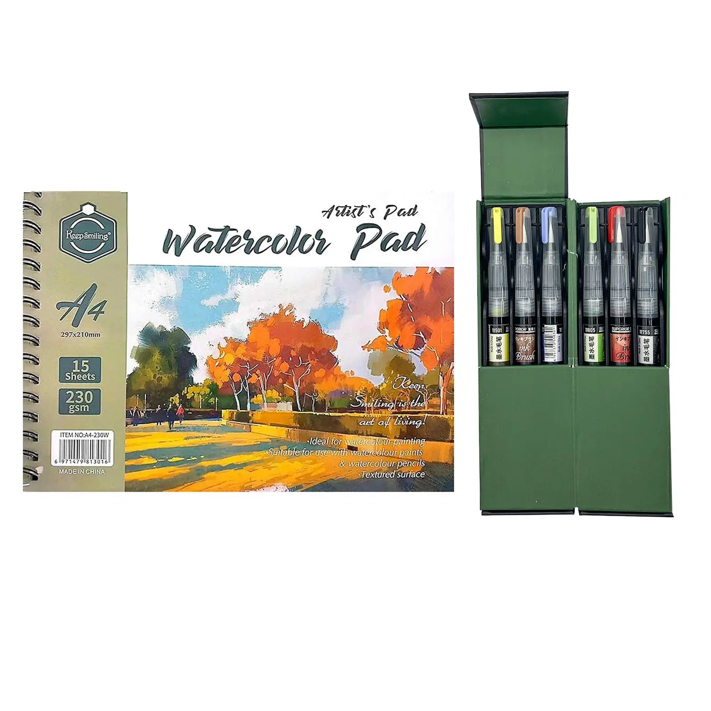 🖌️ Pack Aquarelle Complet – Pinceaux à Réservoir + Bloc Aquarelle - Librairie Oxford City