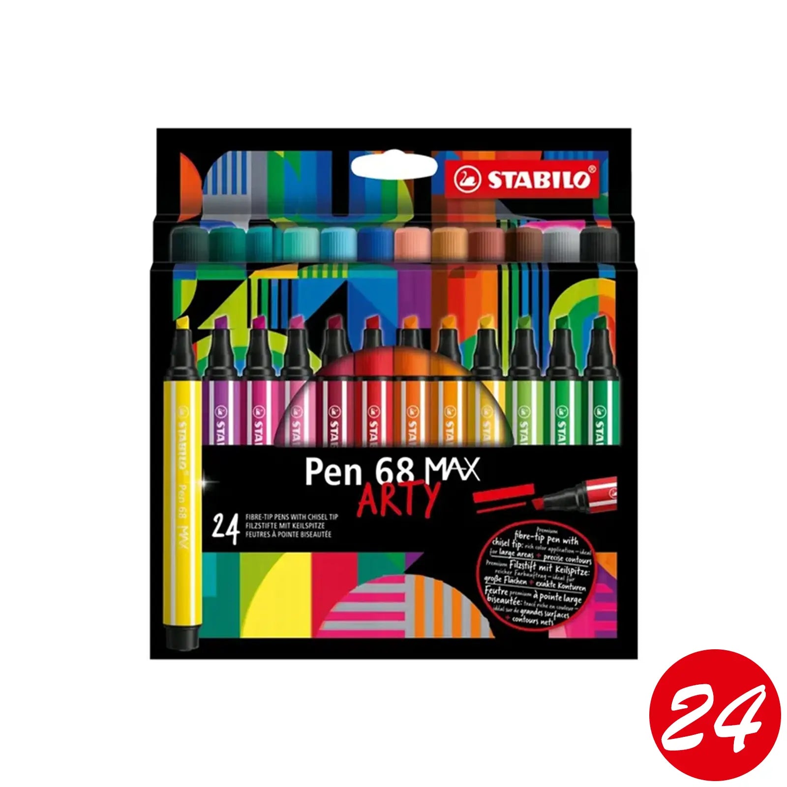 🖊️ Set de 24 Feutres STABILO Pen 68 MAX Arty | Pointe Biseautée & Couleurs Vibrantes - Librairie Oxford City