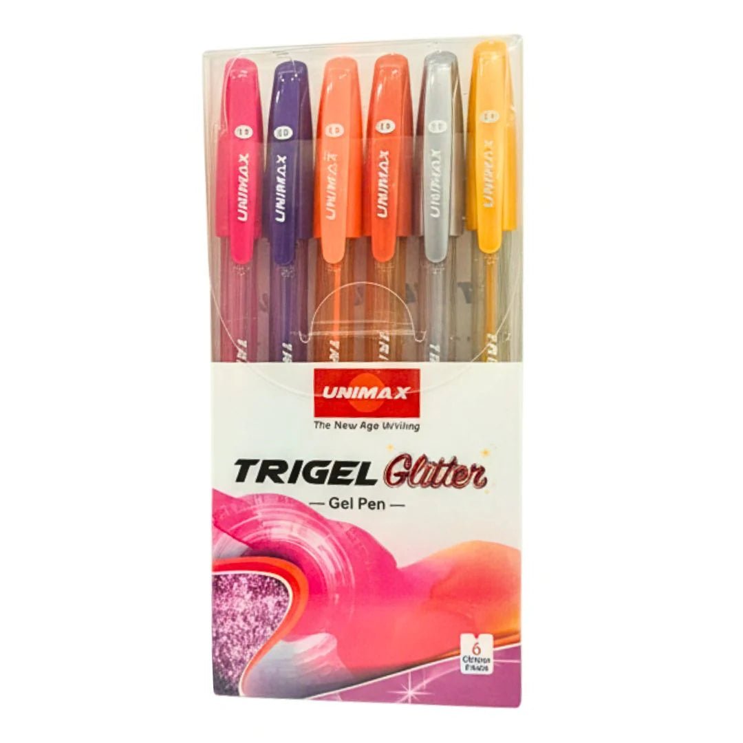 POCHETTE 6 STYLO TRIGEL GLITTER UNIMAX - Librairie Oxford City