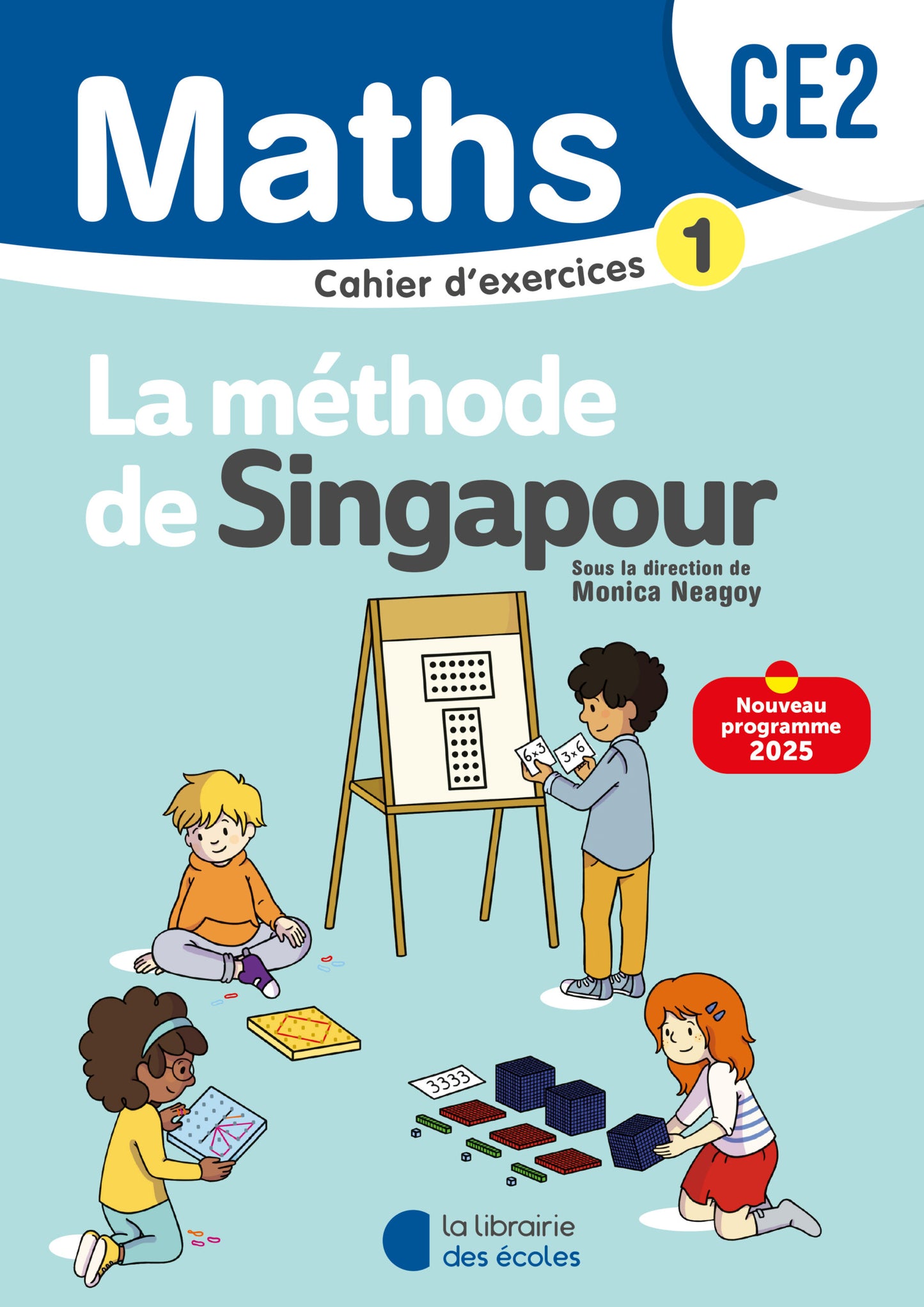 Cahier d'exercices Mathématiques CE2 Méthode de Singapour – couverture bleue et rouge