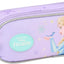 Trousse scolaire Frozen 2 zips motif Elsa et Anna violet et bleu avec finitions pailletées