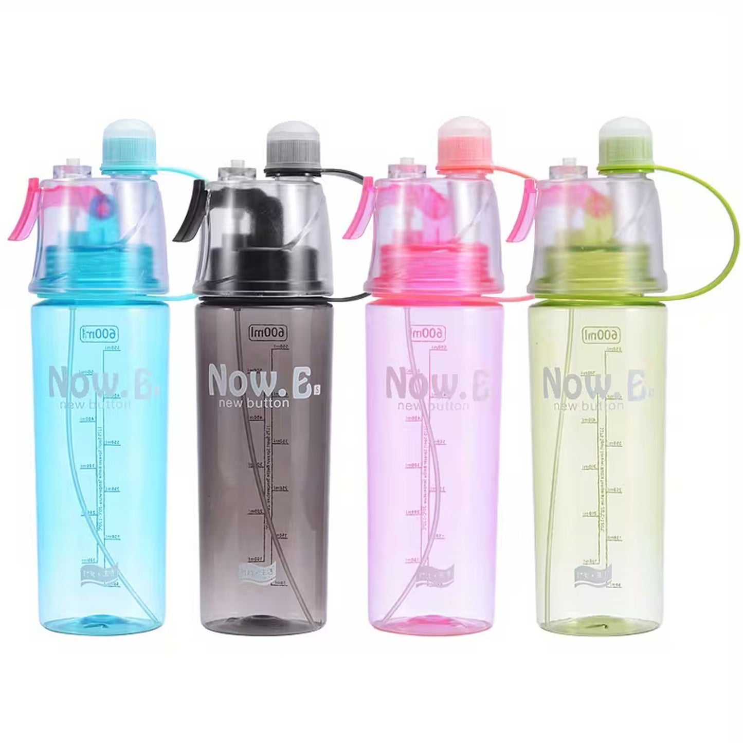 Gourde rose 600ml avec spray, paille intégrée et poignée pour enfant