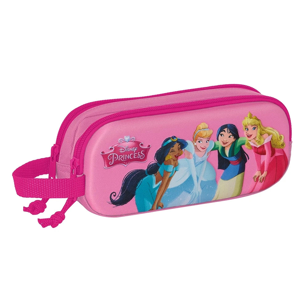 Trousse scolaire Disney Princesse rose et bleu avec 2 zips