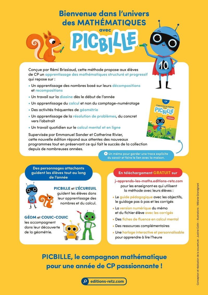 J'apprends les maths avec Picbille CP – Pack 10 fichiers (Éd. 2025)