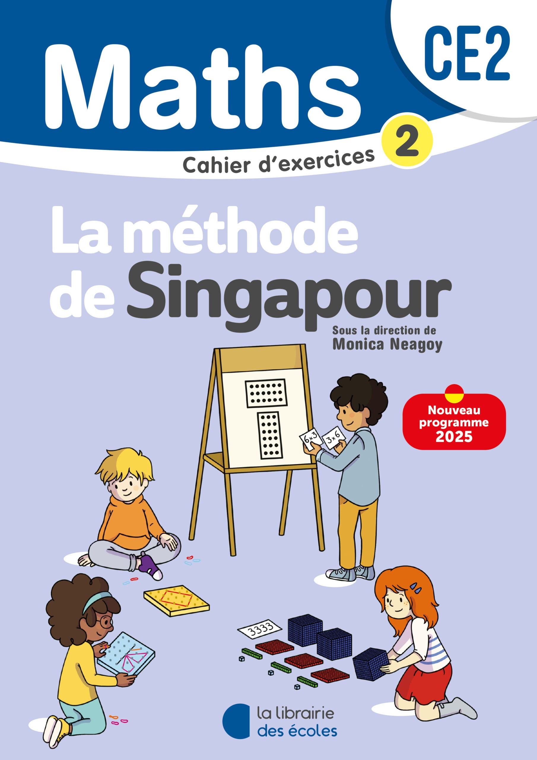Cahier d'exercices Mathématiques CE2 Méthode de Singapour, couverture bleue et violette