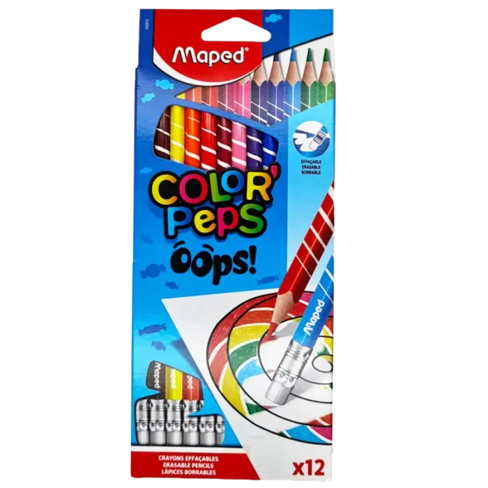 12 crayons de couleur effaçables MAPED Color'Peps Oops embout gomme - Librairie Oxford City