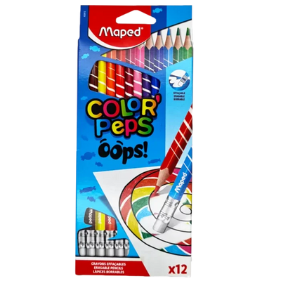 12 crayons de couleur effaçables MAPED Color'Peps Oops embout gomme - Librairie Oxford City