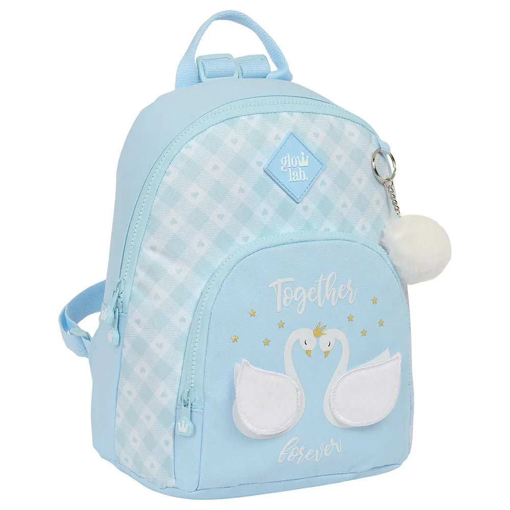 Sac à dos enfant Glow Lab bleu et blanc avec pompon décoratif