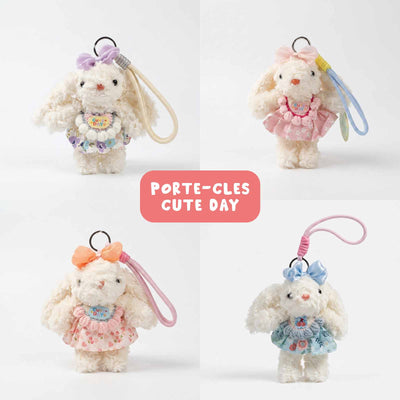 Porte-clés Peluche Lapin « Cute Day » — 5 couleurs pastel - Librairie Oxford City