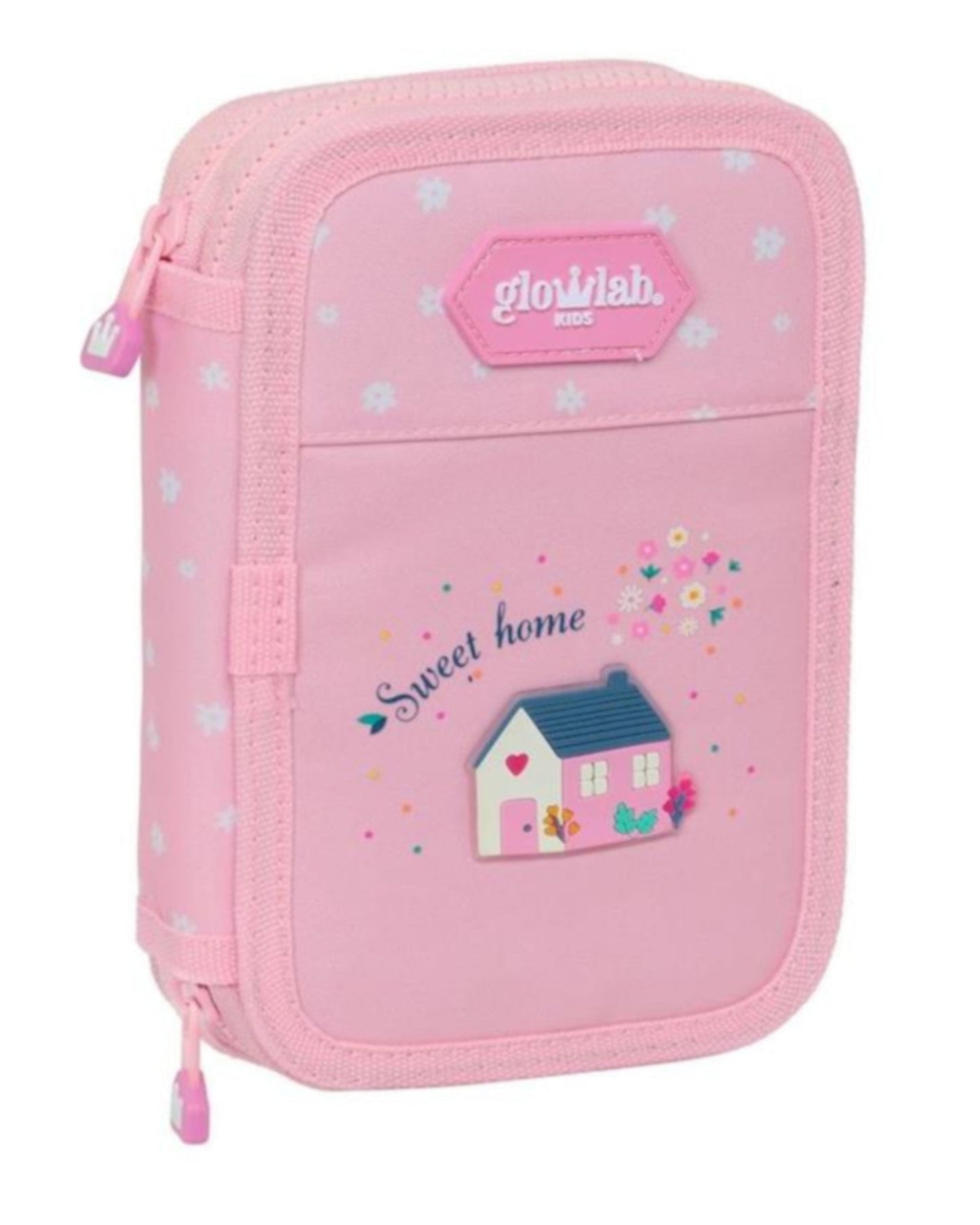 Trousse plate Glowlab Sweet Home 28 pièces rose bleu blanc fermeture éclair