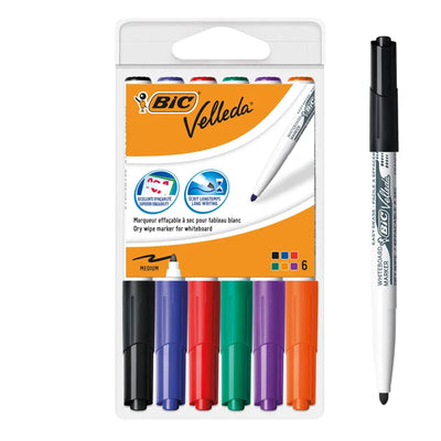 BIC VELLEDA 1741 - Pack de 6 marqueurs effaçables - pointe ogive - couleurs assorties - Librairie Oxford City