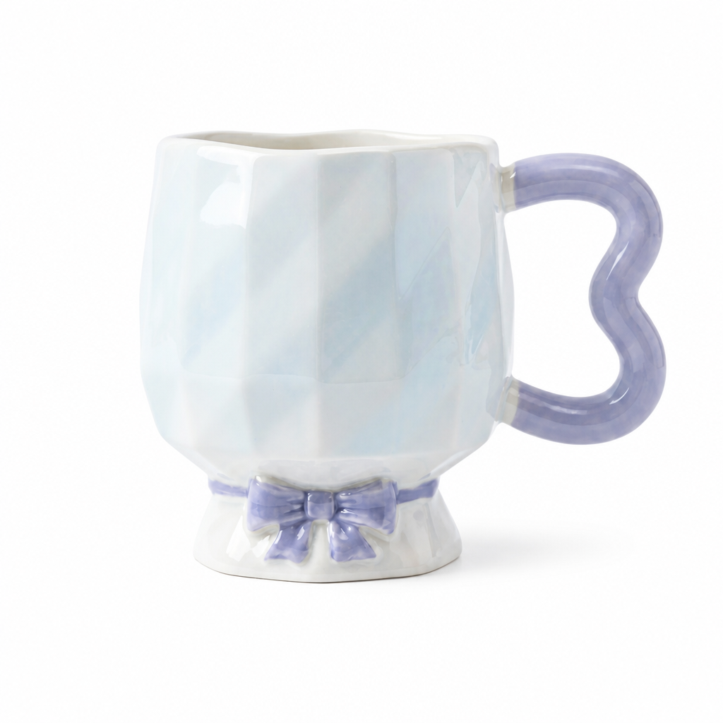 Mug Céramique Anse Cœur & Nœud Ruban