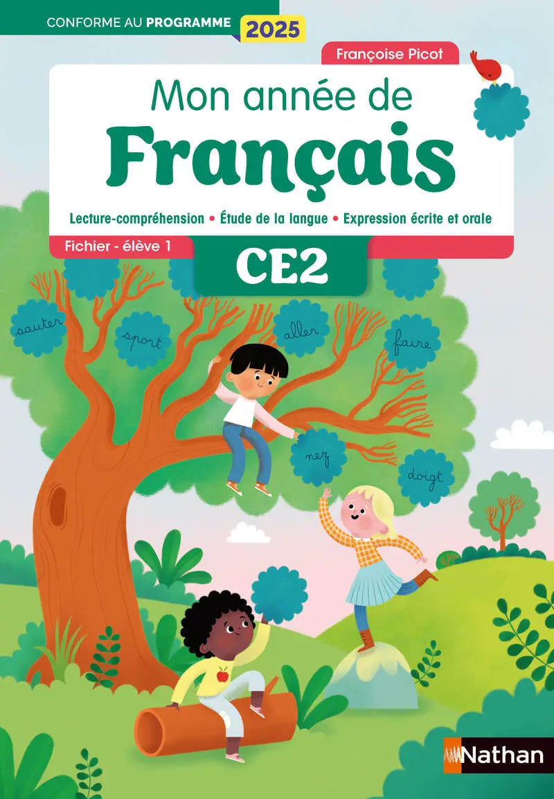 Fichiers 1 et 2 Mon Année de Français CE2 Nathan édition 2025, couverture verte et orange