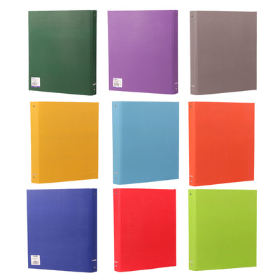 Classeur A4 dos 40mm Purple Essential en 9 couleurs vives : vert, violet, gris, jaune, bleu turquoise, orange, bleu, rouge et vert anis — marque Purple, fabriqué en Tunisie