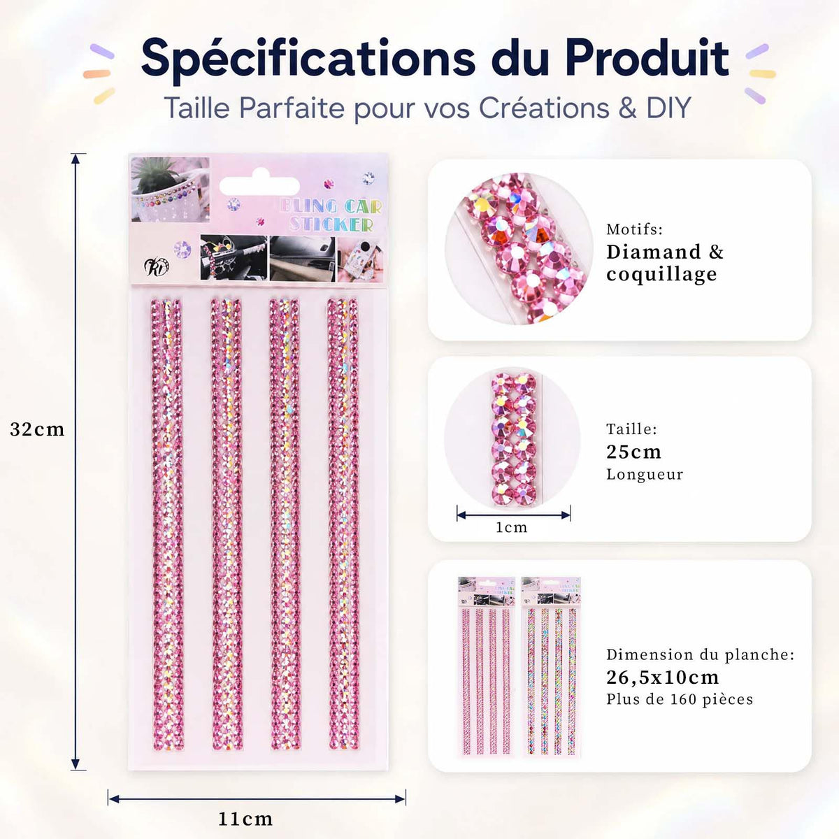 Gem Stickers Strass Rose Irisé – Lot de 5 Planches - Librairie Oxford City