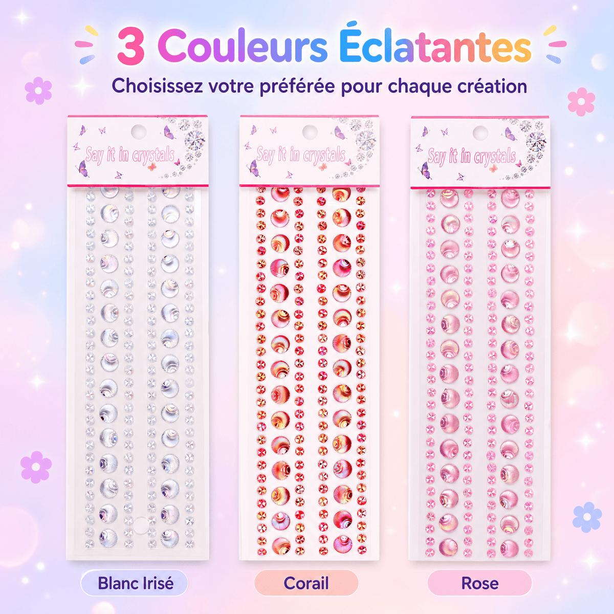 Pack Gem Stickers Strass Coquillage – 6 Planches + Colle + Pincette - Librairie Oxford City