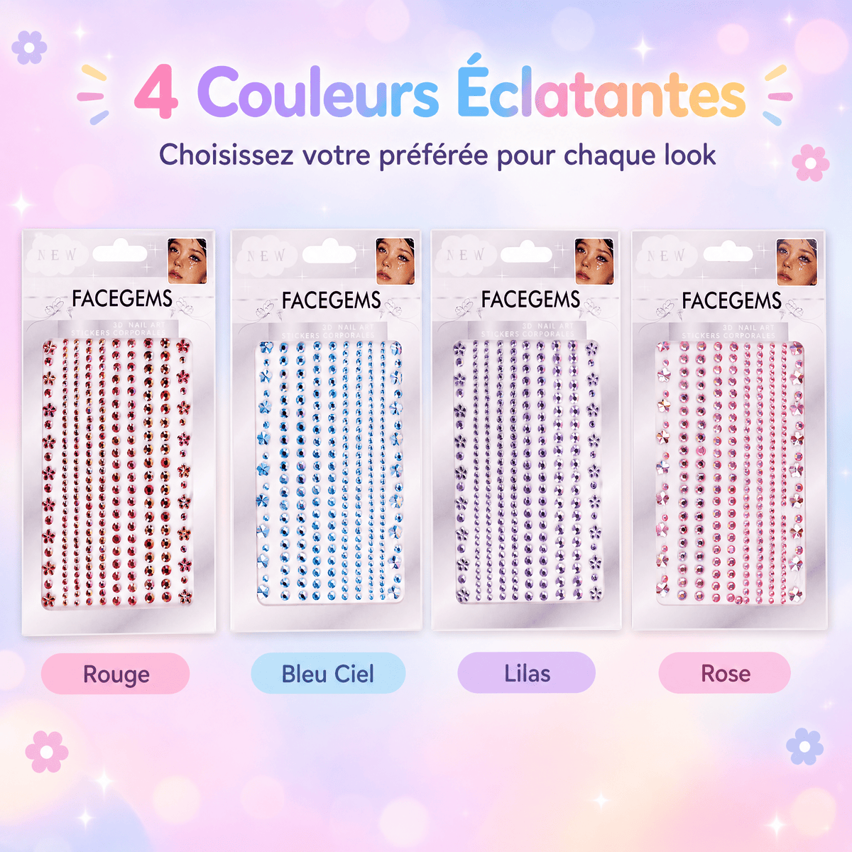 Pack Face Gems Strass Visage – 8 Planches + Colle + Pincette - Librairie Oxford City