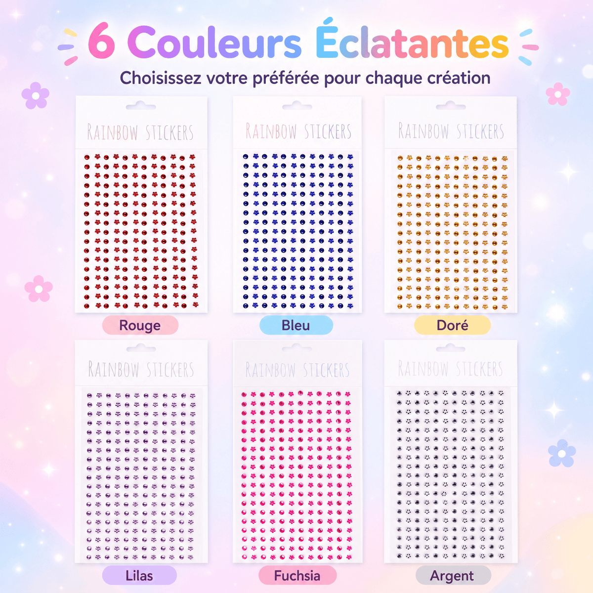 Pack Gem Stickers Strass Fleur – 12 Planches + Colle + Pincette - Librairie Oxford City