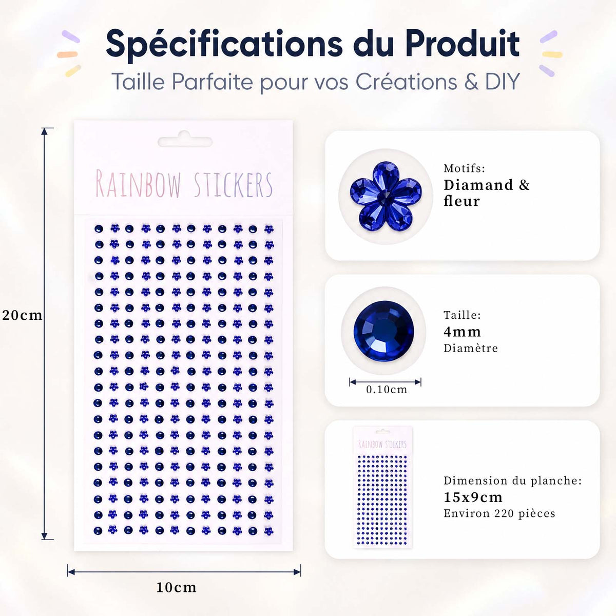 Pack Gem Stickers Strass Fleur – 12 Planches + Colle + Pincette - Librairie Oxford City