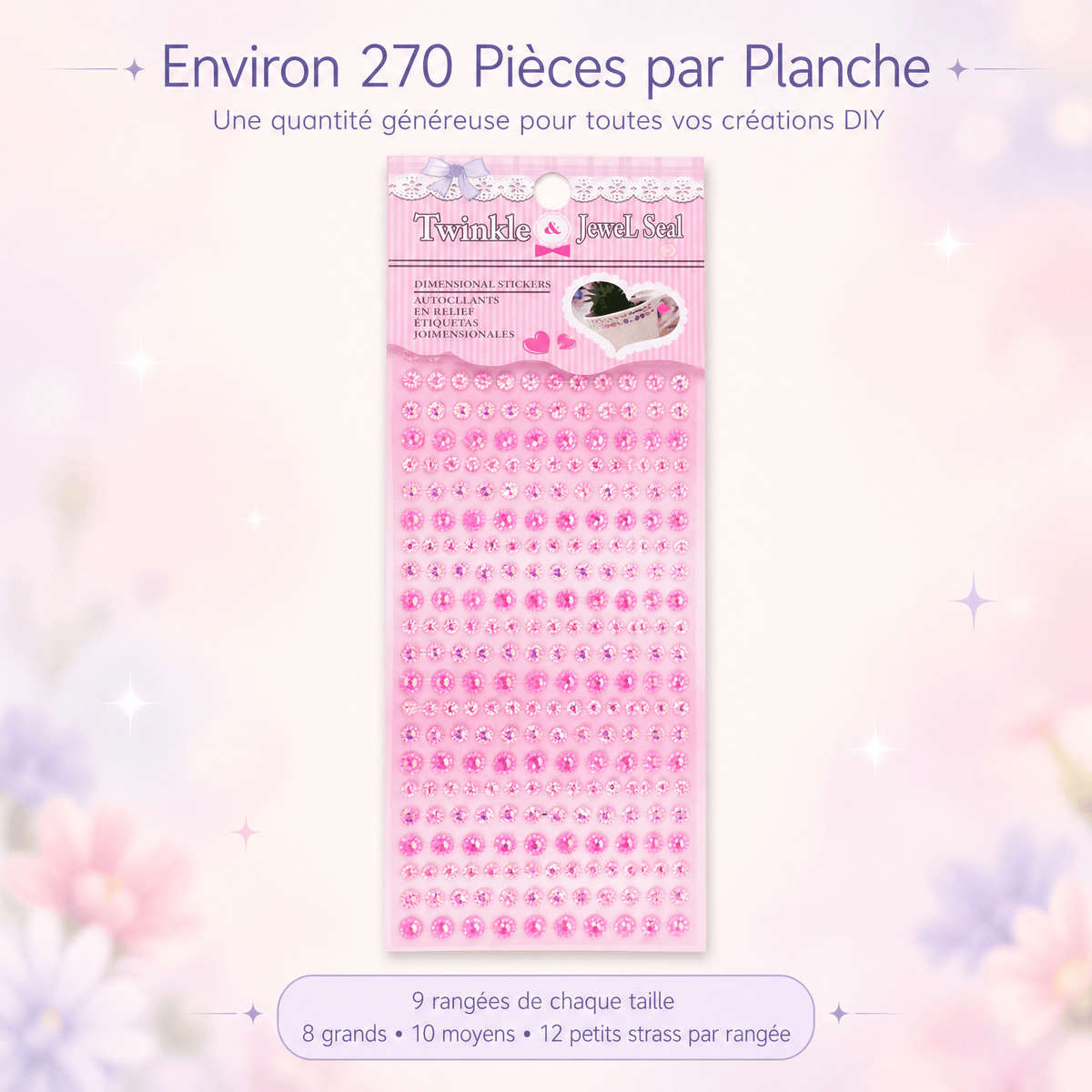 Gem Stickers Strass Diamant Serti BLEU & VIOLET – Lot de 5 Planches - Librairie Oxford City