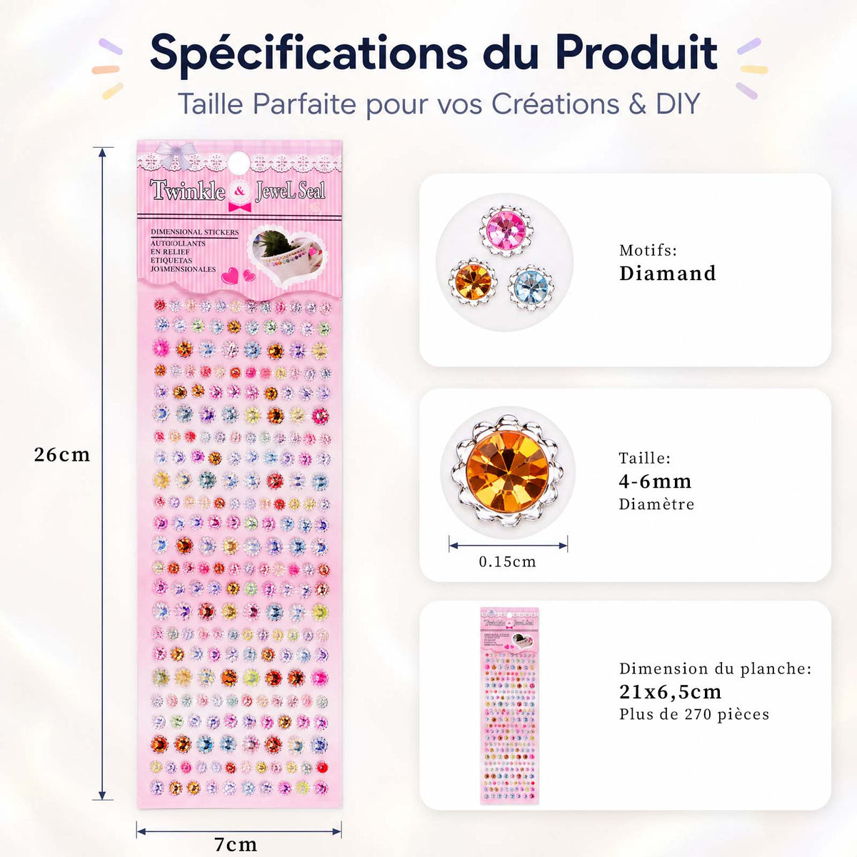 Pack Gem Stickers Strass Diamant Serti – 8 Planches + Colle + Pincette - Librairie Oxford City