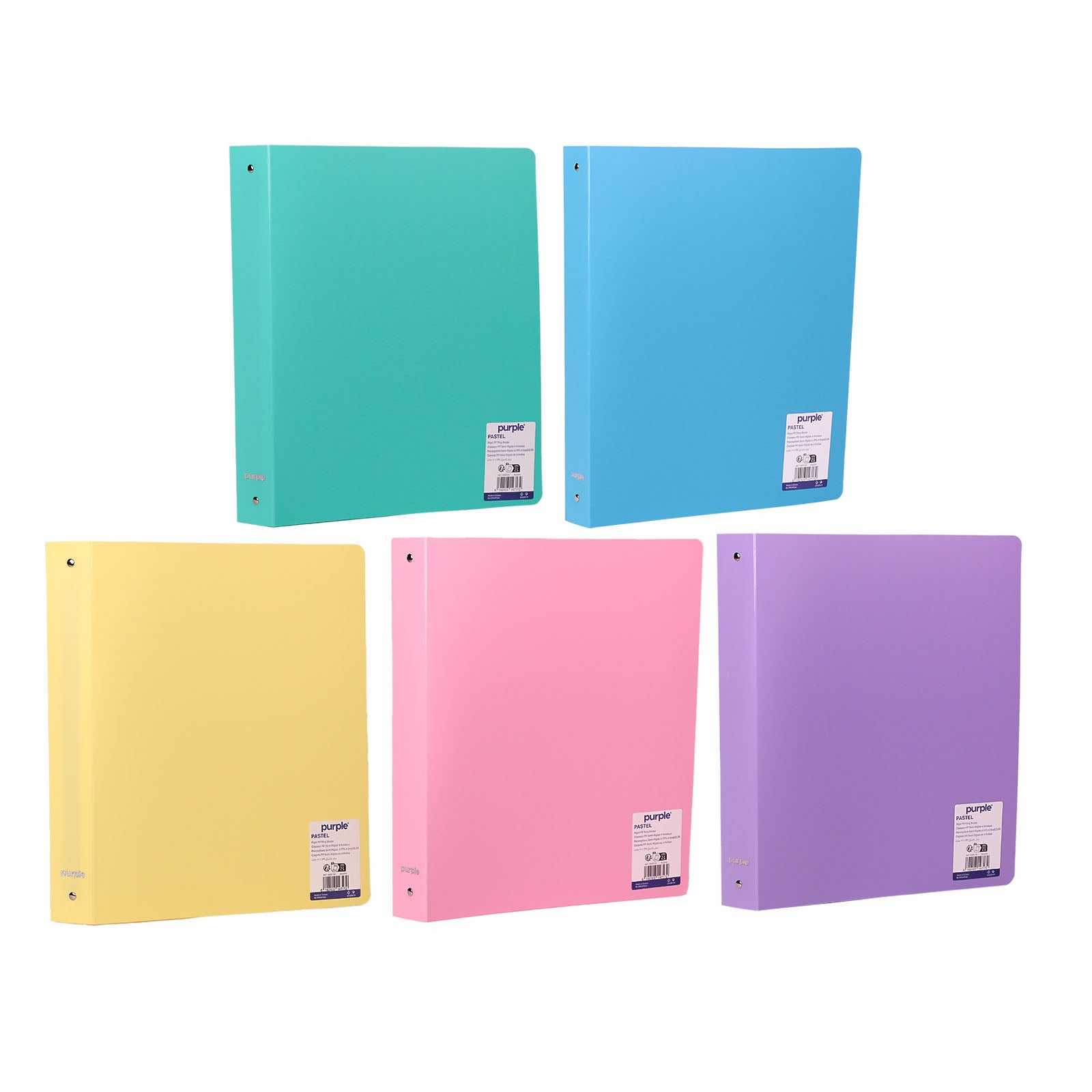 Classeur 4 anneaux PP rigide Purple Pastel A4 — 5 coloris pastel