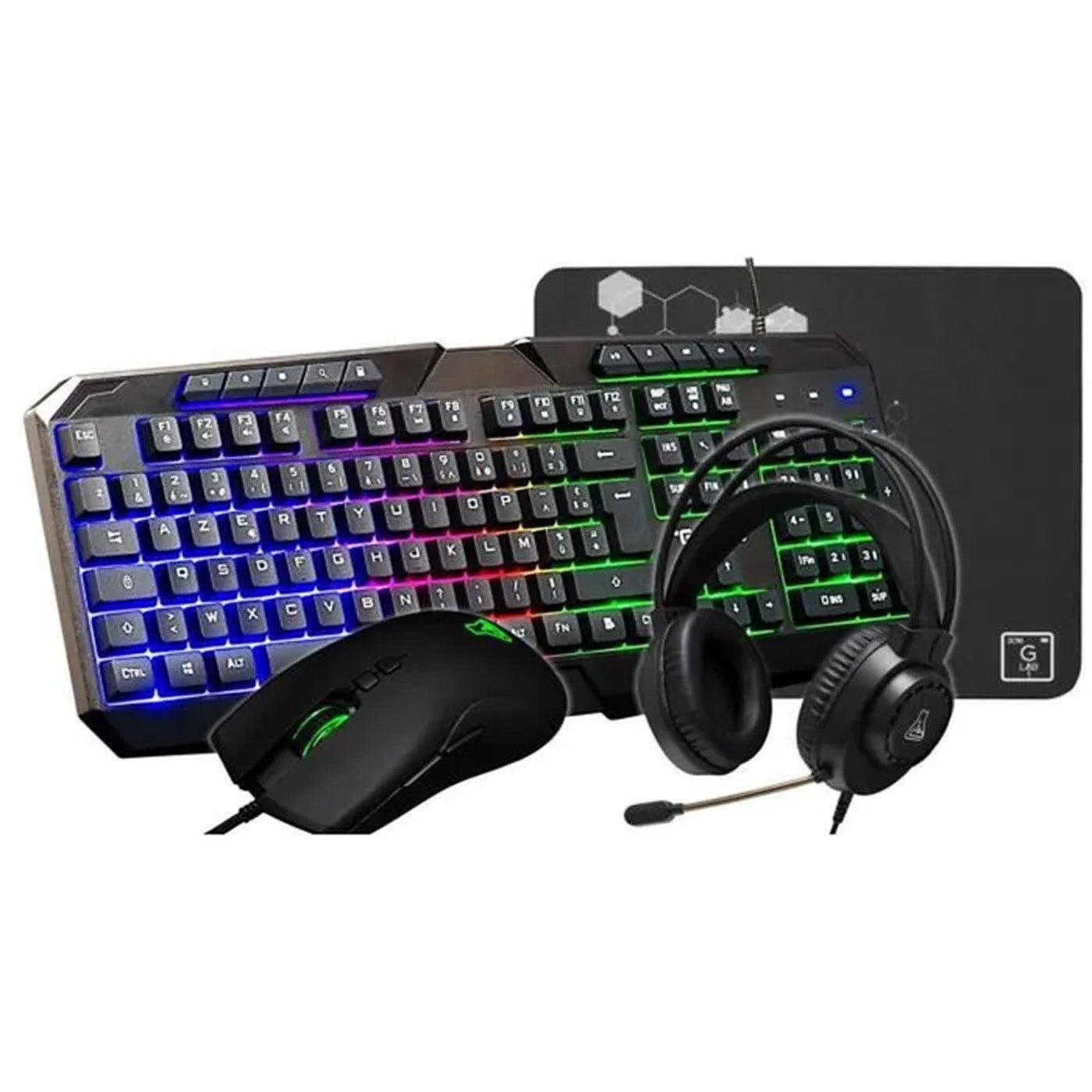 THE G - LAB Combo Natrium 4 - en - 1 Gaming - Clavier Azerty Rgb, Souris 6400 Dpi, Casque 50 Mm - Librairie Oxford City