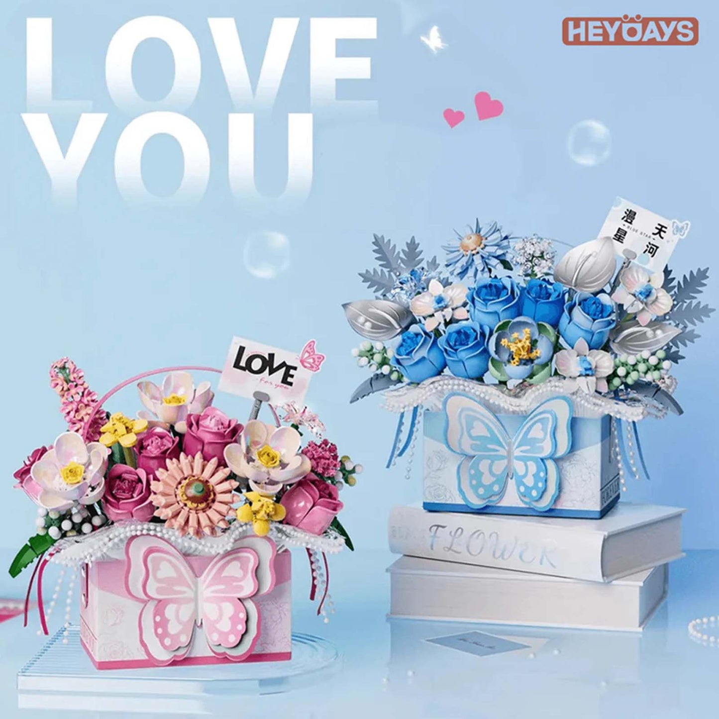 Bouquet Papillon en Briques – Romance Gift Box (Modèle au choix : Rose / Bleu / Violet / Fuchsia) - Librairie Oxford City