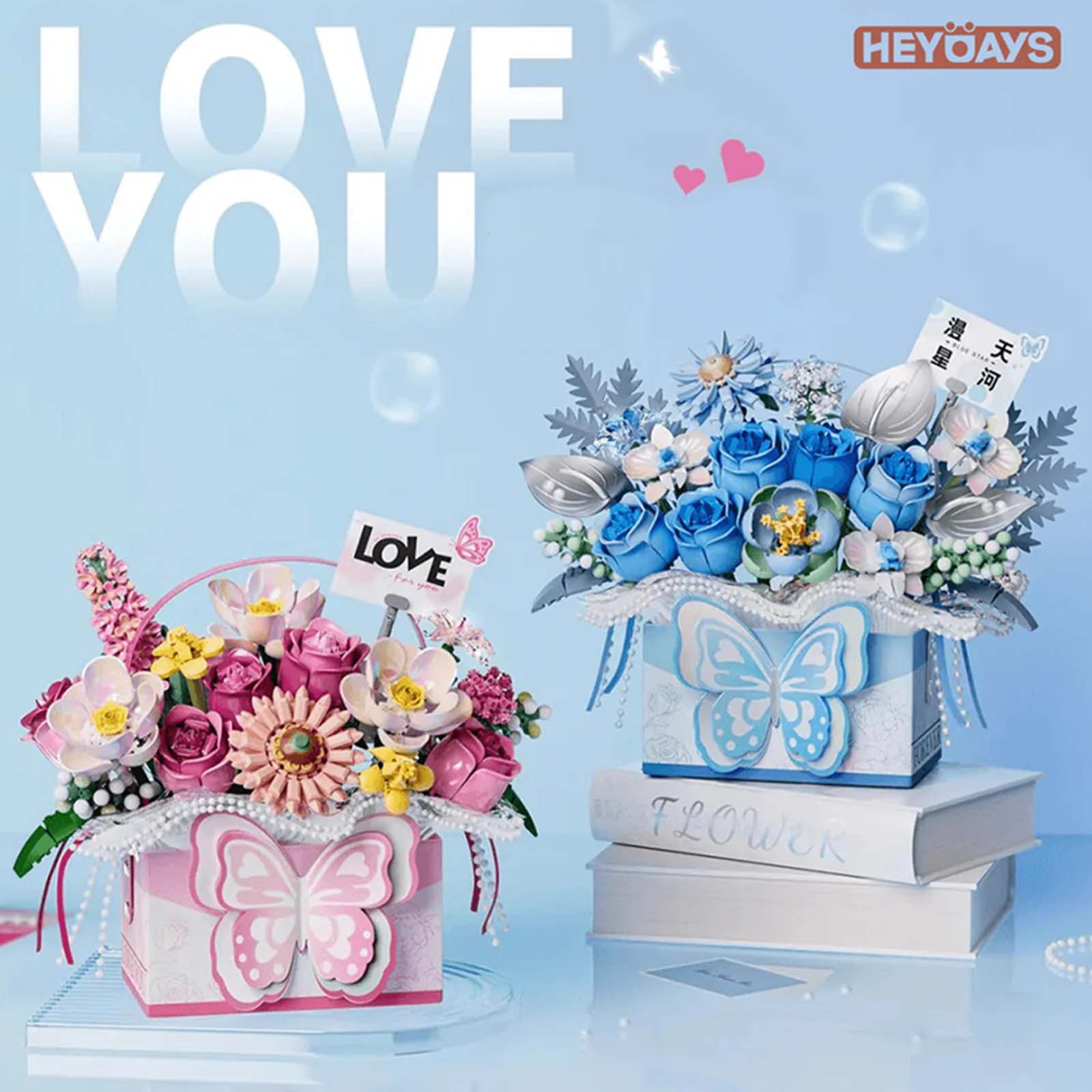 Bouquet Papillon en Briques – Romance Gift Box (Modèle au choix : Rose / Bleu / Violet / Fuchsia) - Librairie Oxford City