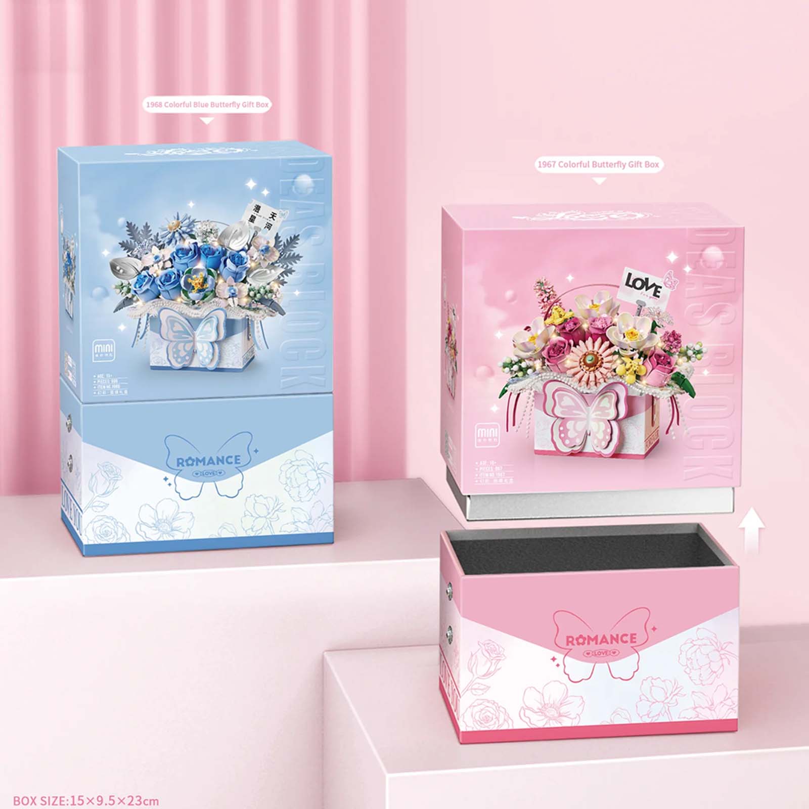 Bouquet Papillon en Briques – Romance Gift Box (Modèle au choix : Rose / Bleu / Violet / Fuchsia) - Librairie Oxford City