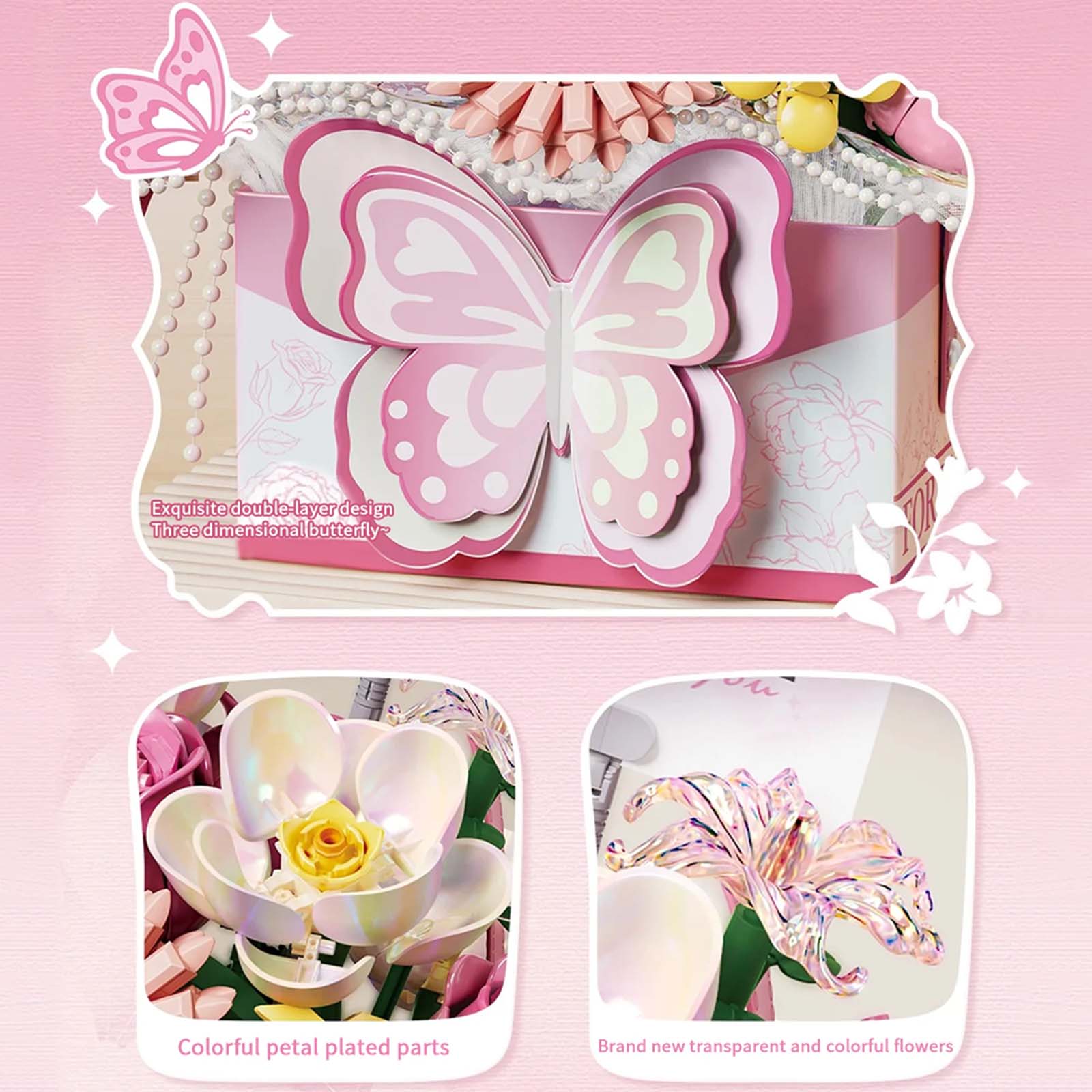 Bouquet Papillon en Briques – Romance Gift Box (Modèle au choix : Rose / Bleu / Violet / Fuchsia) - Librairie Oxford City
