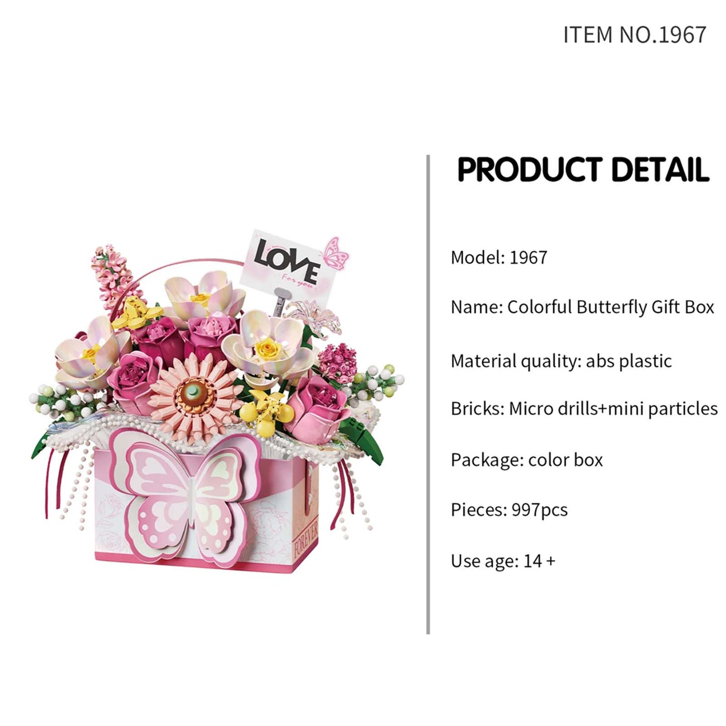 Bouquet Papillon en Briques – Romance Gift Box (Modèle au choix : Rose / Bleu / Violet / Fuchsia) - Librairie Oxford City