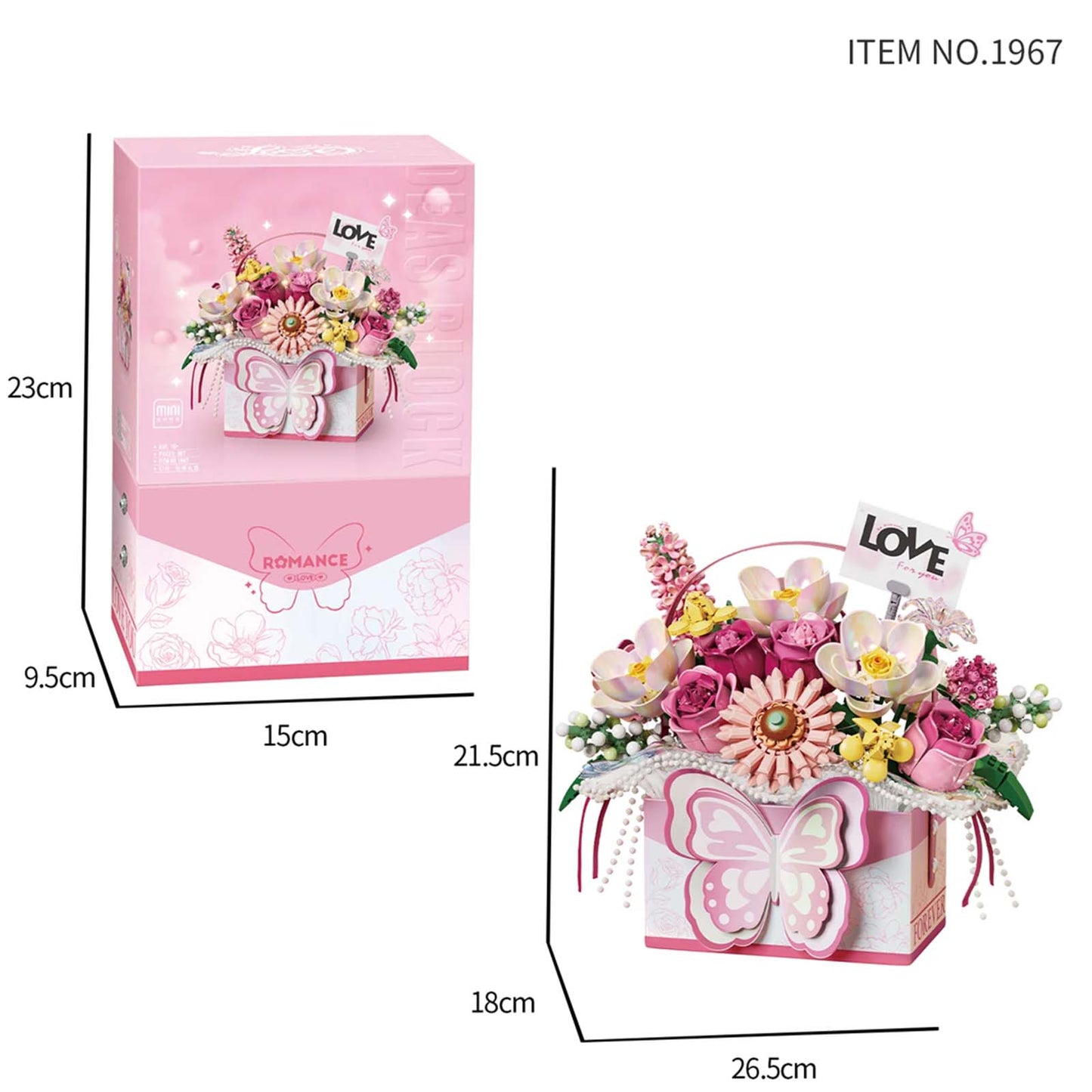 Bouquet Papillon en Briques – Romance Gift Box (Modèle au choix : Rose / Bleu / Violet / Fuchsia) - Librairie Oxford City