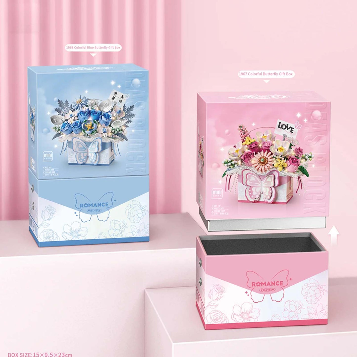 Bouquet Papillon en Briques – Romance Gift Box (Modèle au choix : Rose / Bleu / Violet / Fuchsia) - Librairie Oxford City