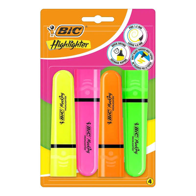 Surligneurs BIC Marking Flat Fluo - Assortiment de Couleurs Fluo, Pack de 4 - Librairie Oxford City