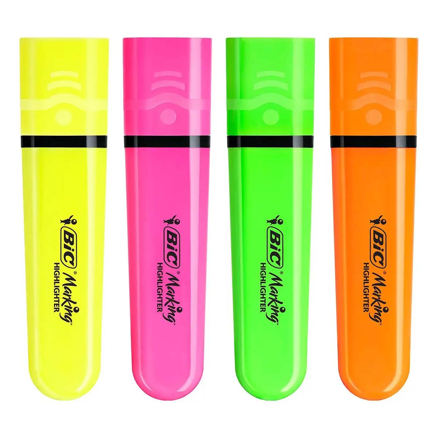 Surligneurs BIC Marking Flat Fluo - Assortiment de Couleurs Fluo, Pack de 4 - Librairie Oxford City
