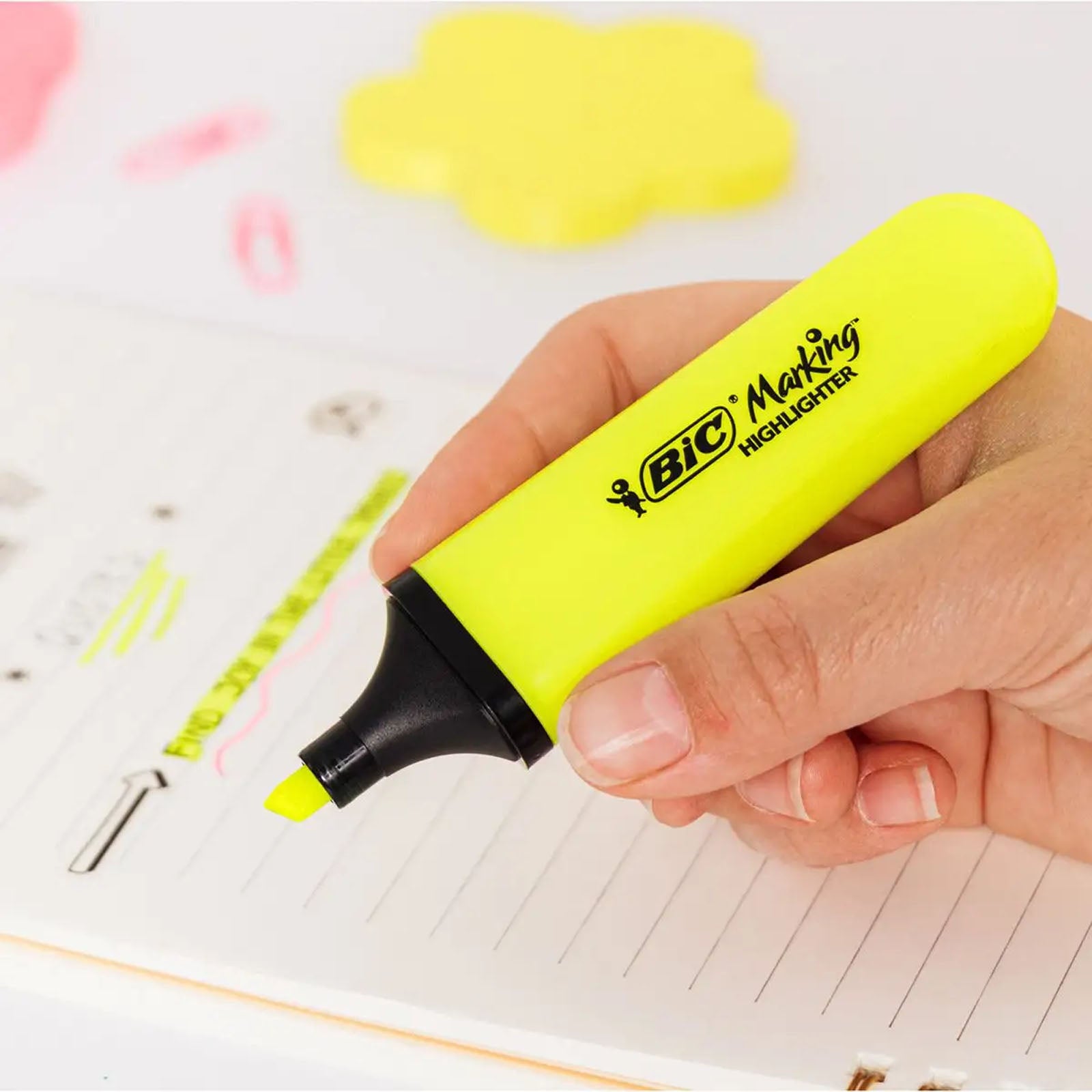 Surligneurs BIC Marking Flat Fluo - Assortiment de Couleurs Fluo, Pack de 4 - Librairie Oxford City