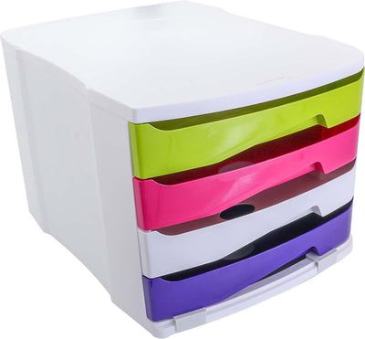 Bloc Tiroirs de Rangement 4 Niveaux – Multicolore / Bleu / Gris - Librairie Oxford City