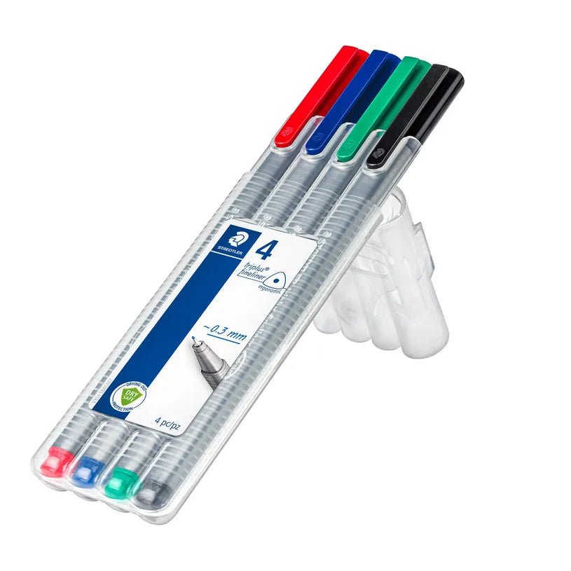 STAEDTLER triplus 334 - 4 feutres fins - 0.3 mm - noir. rouge. bleu. vert - Librairie Oxford City