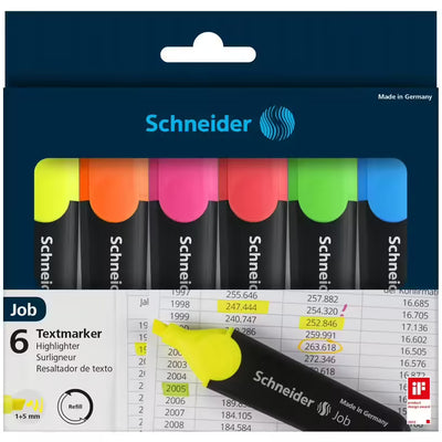 🖍️ Pochette 6 Surligneurs Fluo Schneider Job 🌈 – Couleurs Intenses & Précision Allemande 🇩🇪