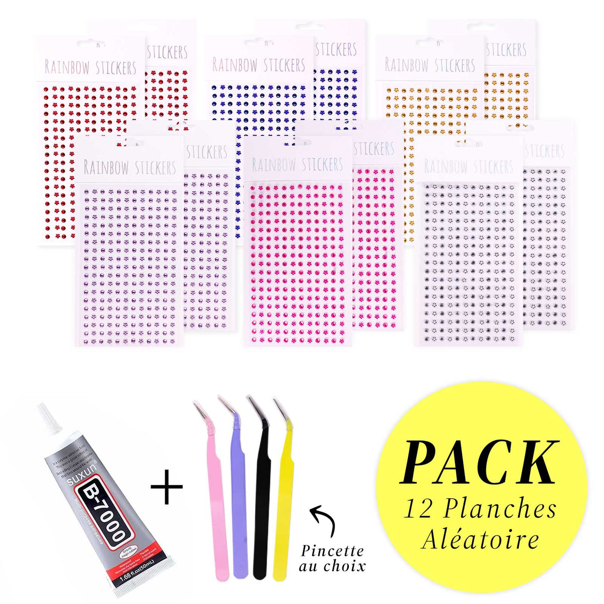 Pack Gem Stickers Strass Fleur – 12 Planches + Colle + Pincette - Librairie Oxford City