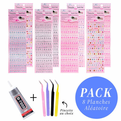 Pack Gem Stickers Strass Diamant Serti – 8 Planches + Colle + Pincette - Librairie Oxford City