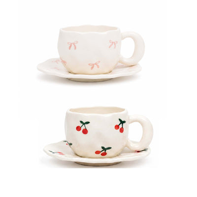 Tasse en Céramique avec Soucoupe — Motif Nœuds Rose et Blanc - Librairie Oxford City