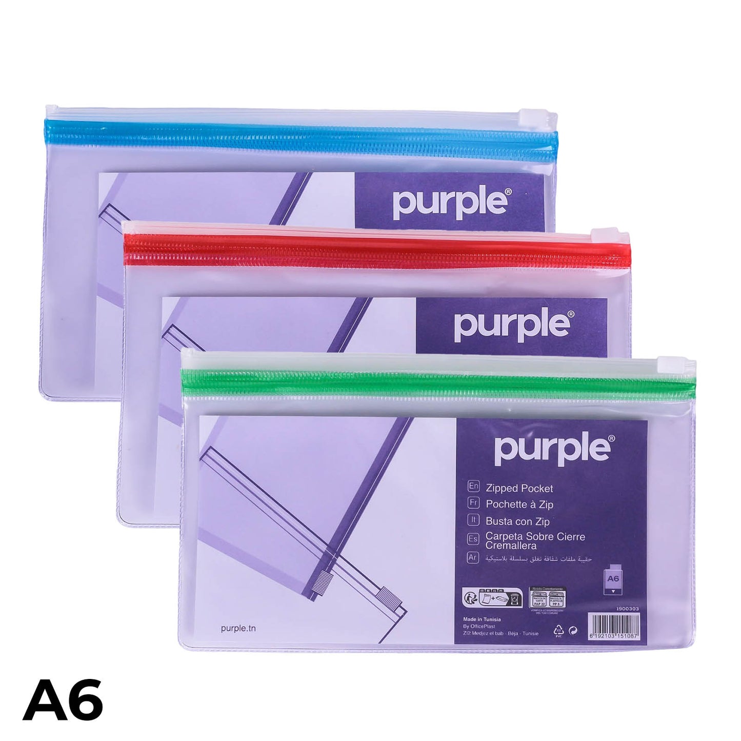 Pochette Zip Purple A6 – Transparente – Coloris Assortis - Librairie Oxford City
