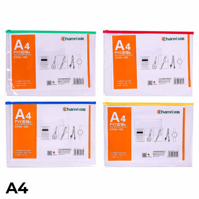 Pochette Zipper A4 Transparente — Chanyi CY56 - 18C (Coloris assortis) - Librairie Oxford City