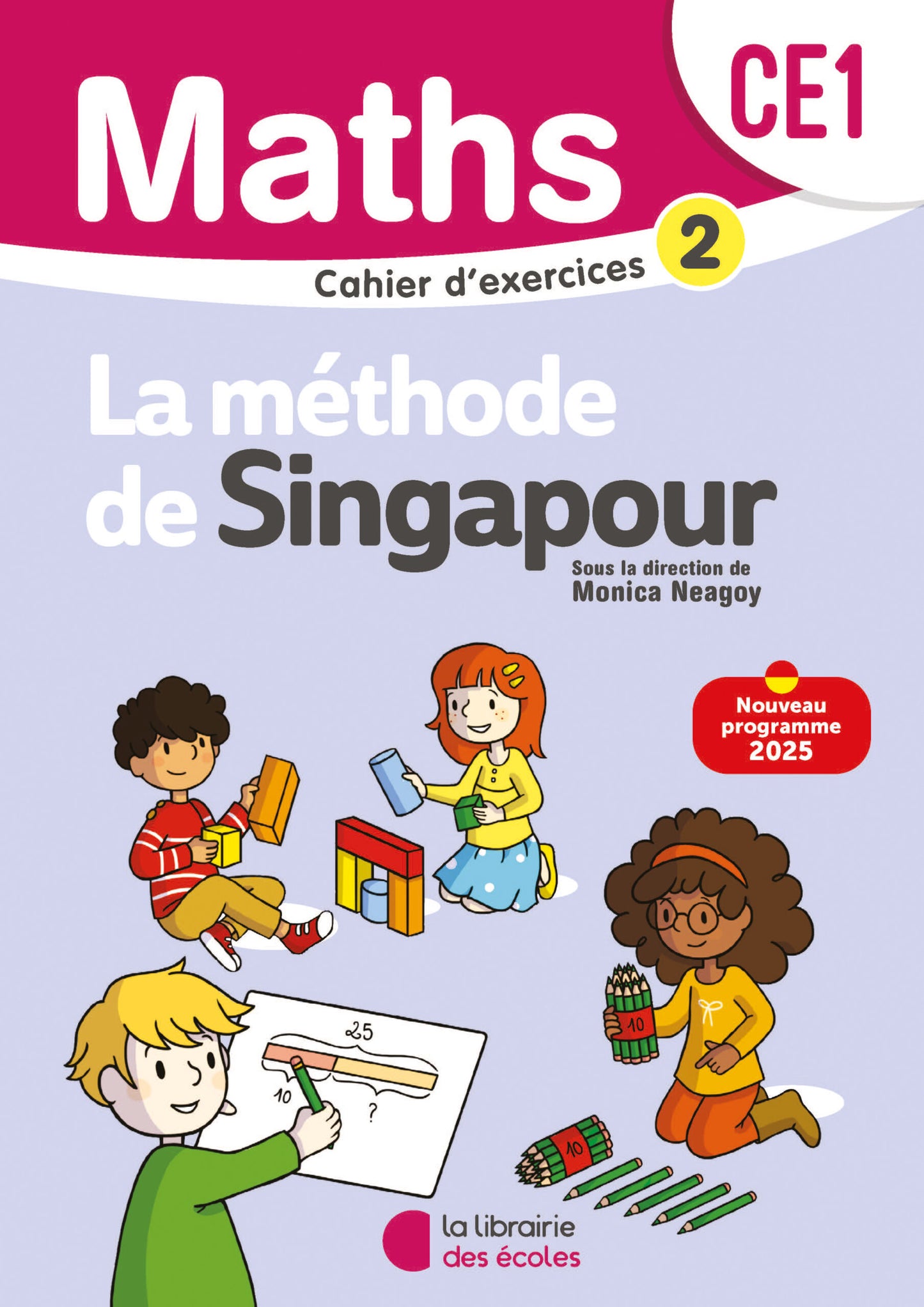 Cahier d'exercices Mathématiques CE1 Méthode de Singapour – couverture rouge et violette