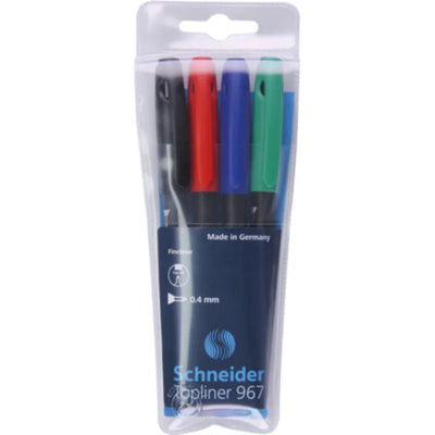 POCHETTE DE 4 FEUTRES POINTE FINE SCHNEIDER TOPLINER 967 ASSORTIES - Librairie Oxford City
