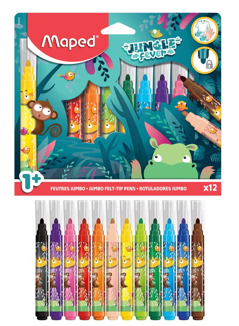 12-Piece Jungle Fever Jumbo Felt Tip Colouring Pens Multicolour