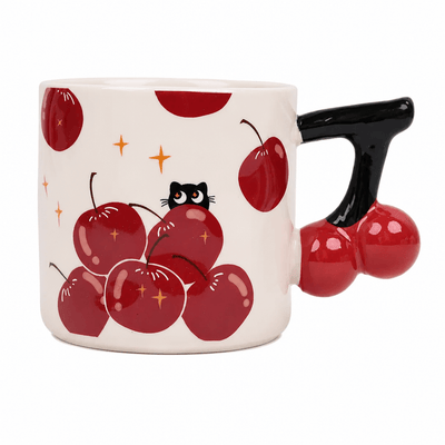 Mug Céramique Chat — Motif Cerise Rouge et Noir - Librairie Oxford City