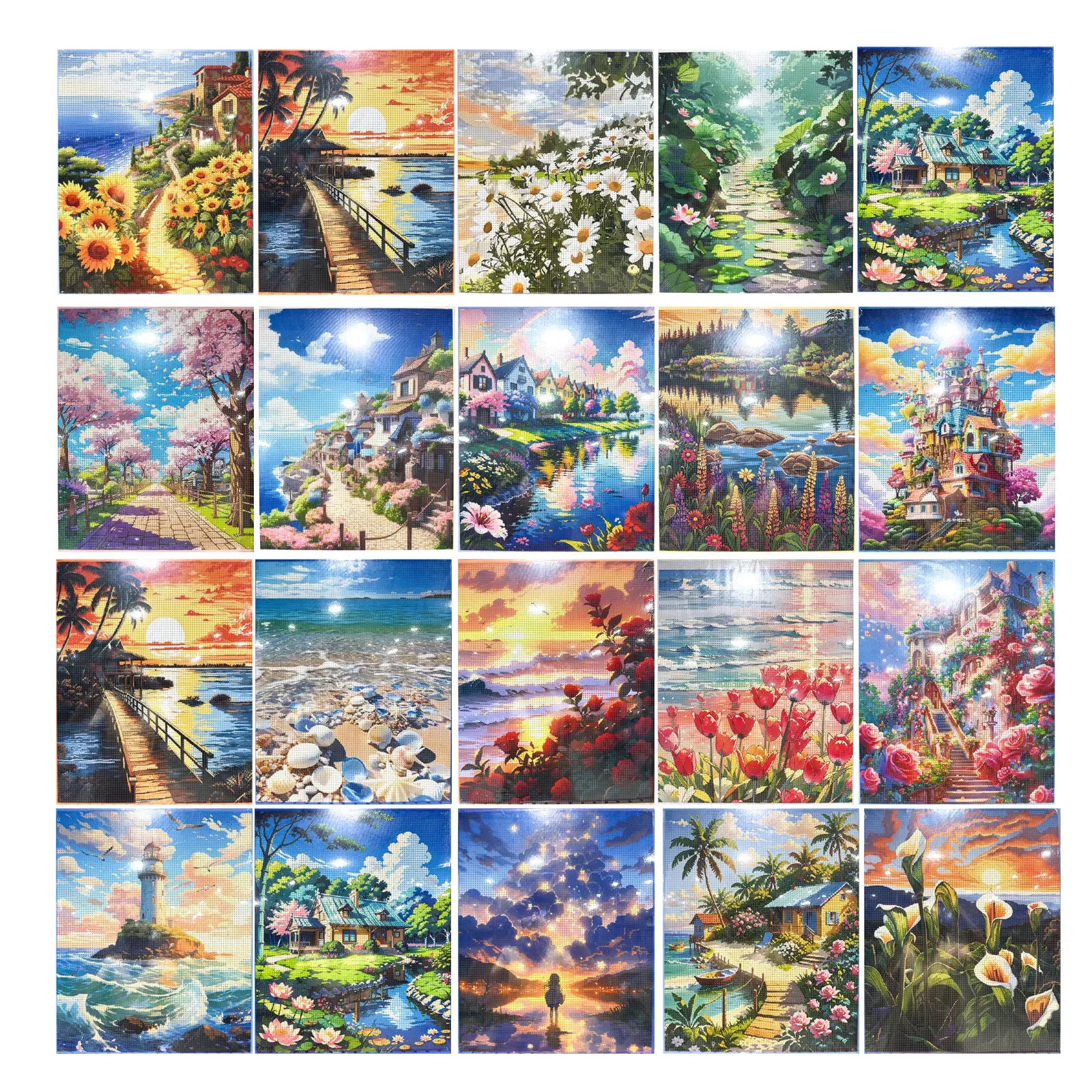 ✨🖼️ Diamond Painting Paysages de Rêve – Décors Nature & Mer 🌻🌅 - Librairie Oxford City